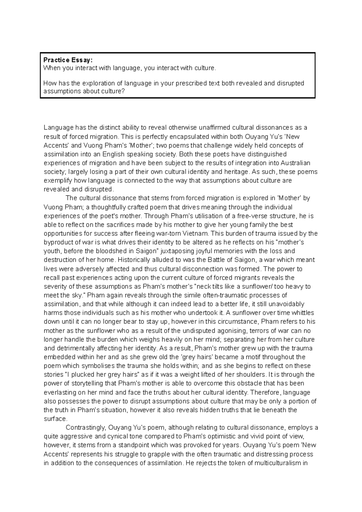 English - module A practice essay - Practice Essay: When you interact ...