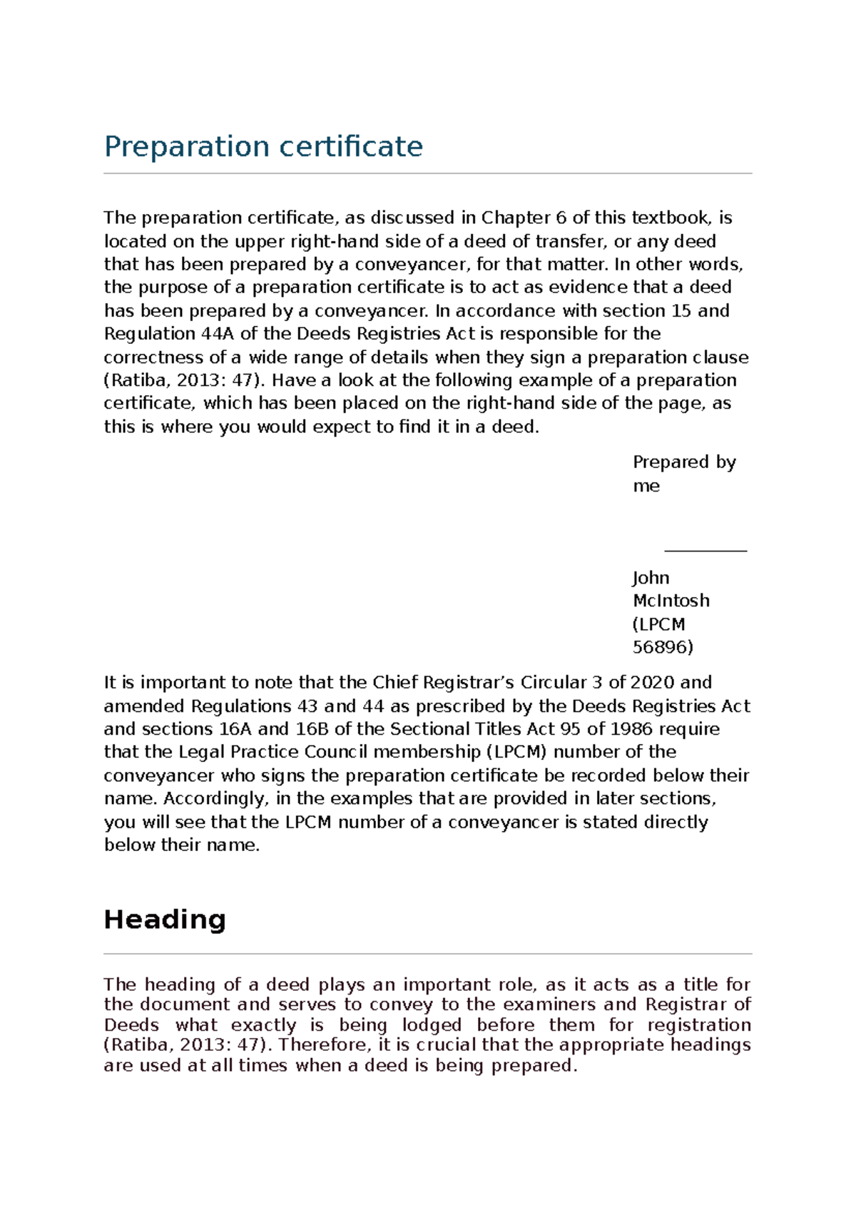 Deeds of Transfer: Guidelines on Preparation Certificates and Headings ...