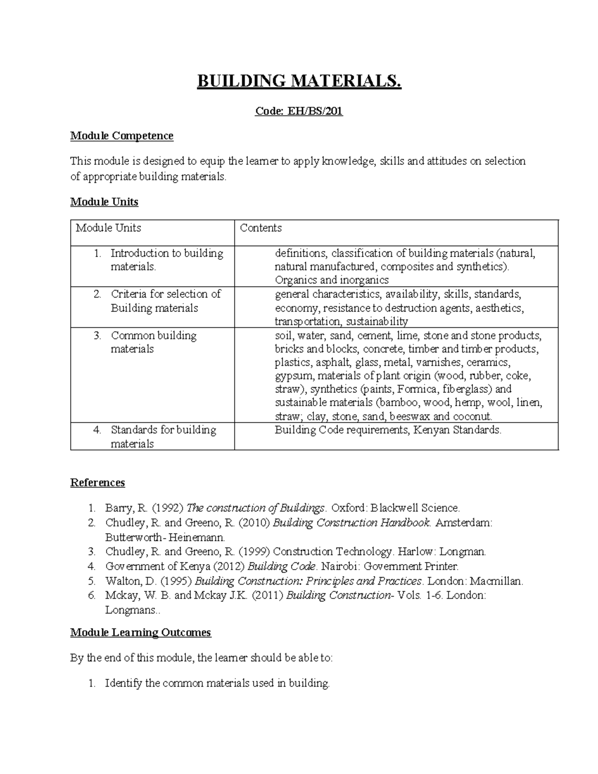 Building Materials Notes - Module Competence (BMT 101) - Studocu