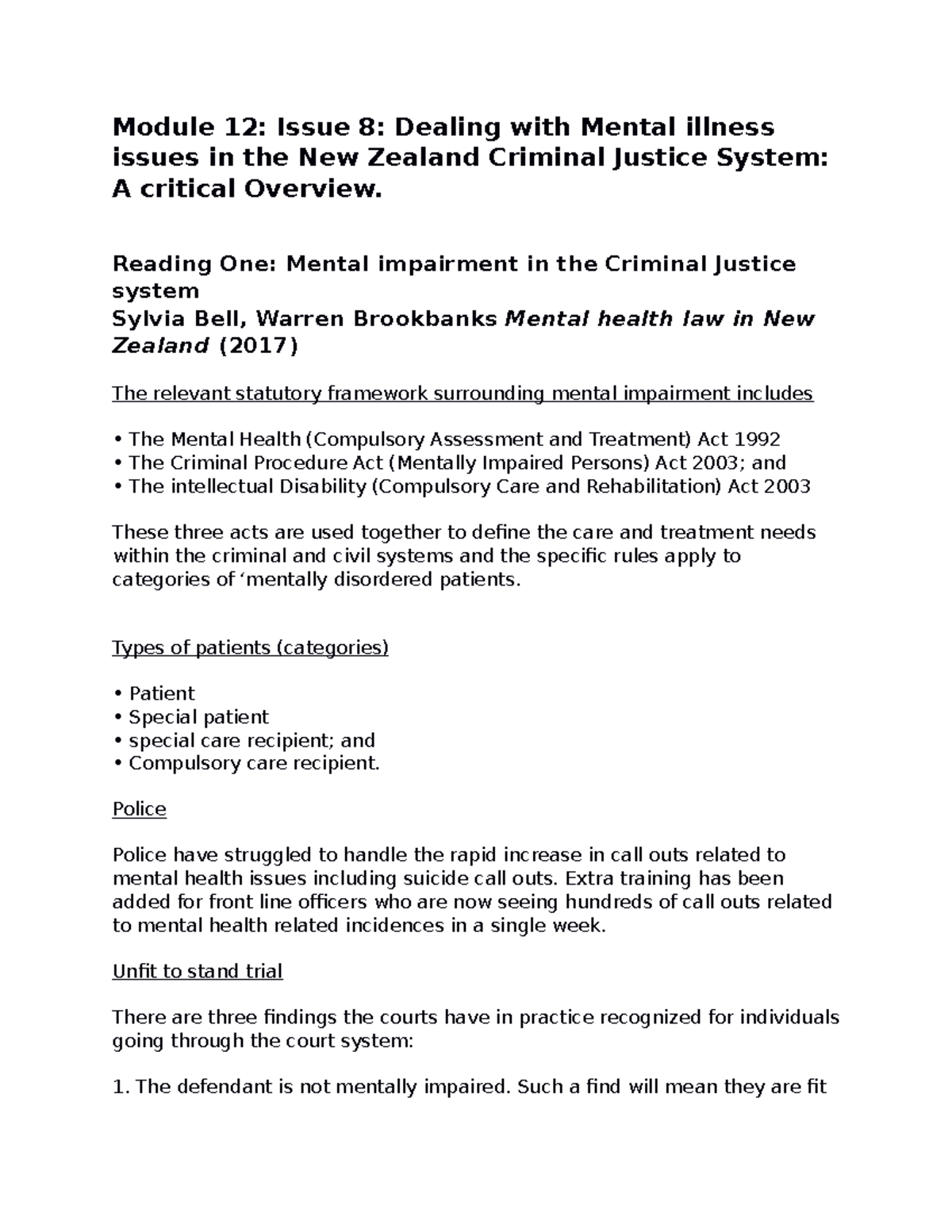 Mental illness in the criminal justice system - Copy - Module 12: Issue ...