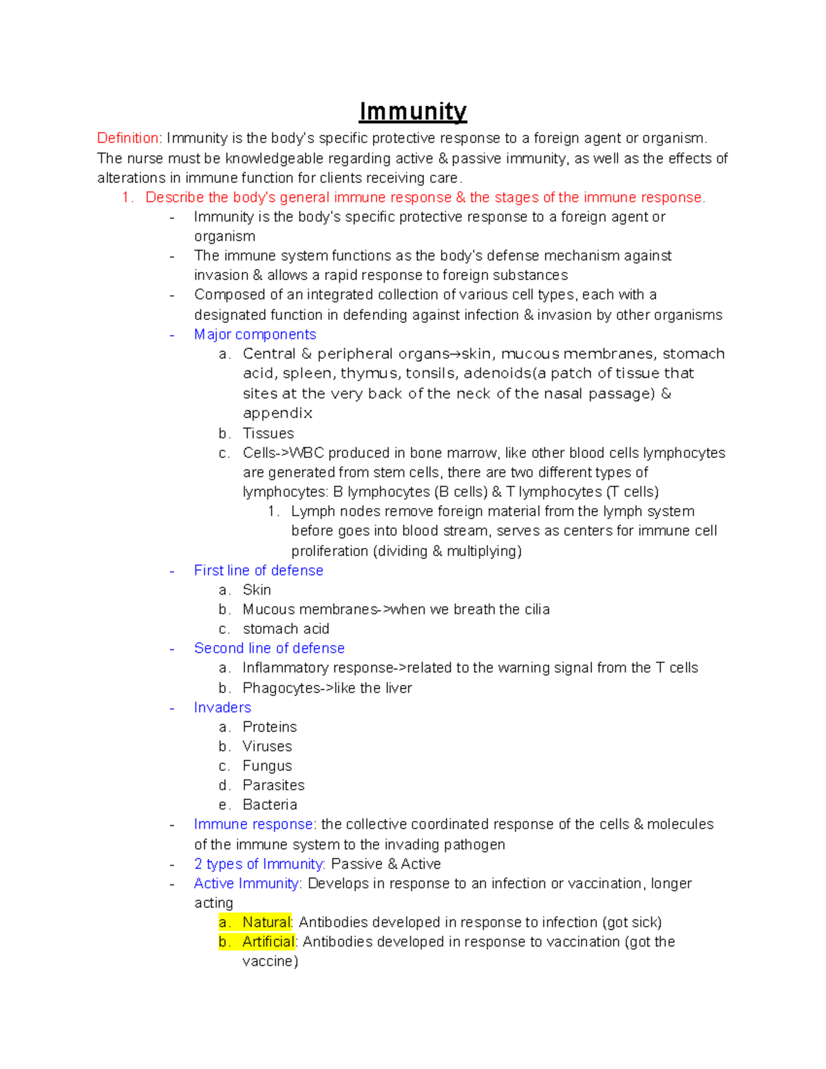 CC3 Test 2 Part 1: Immunity and Cancer Overview - Studocu