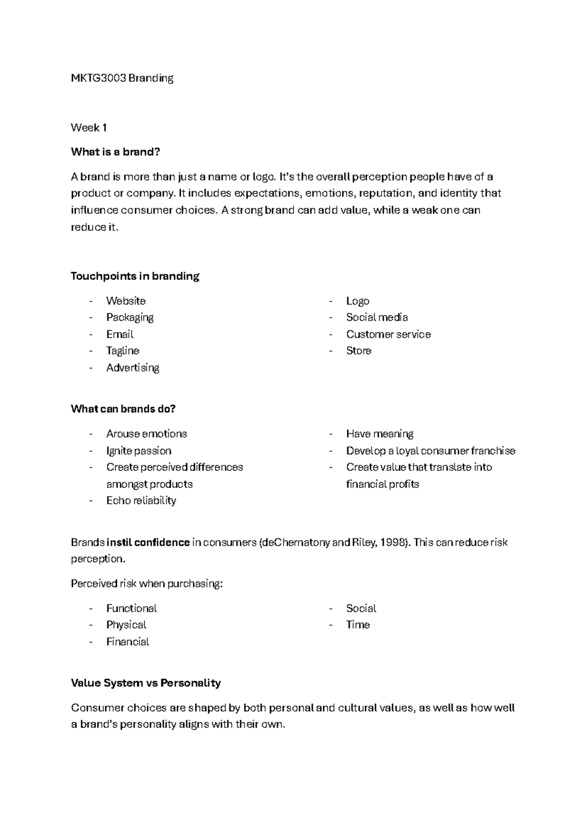 MKTG3003 Branding Notes: Understanding Brand Equity and Management ...