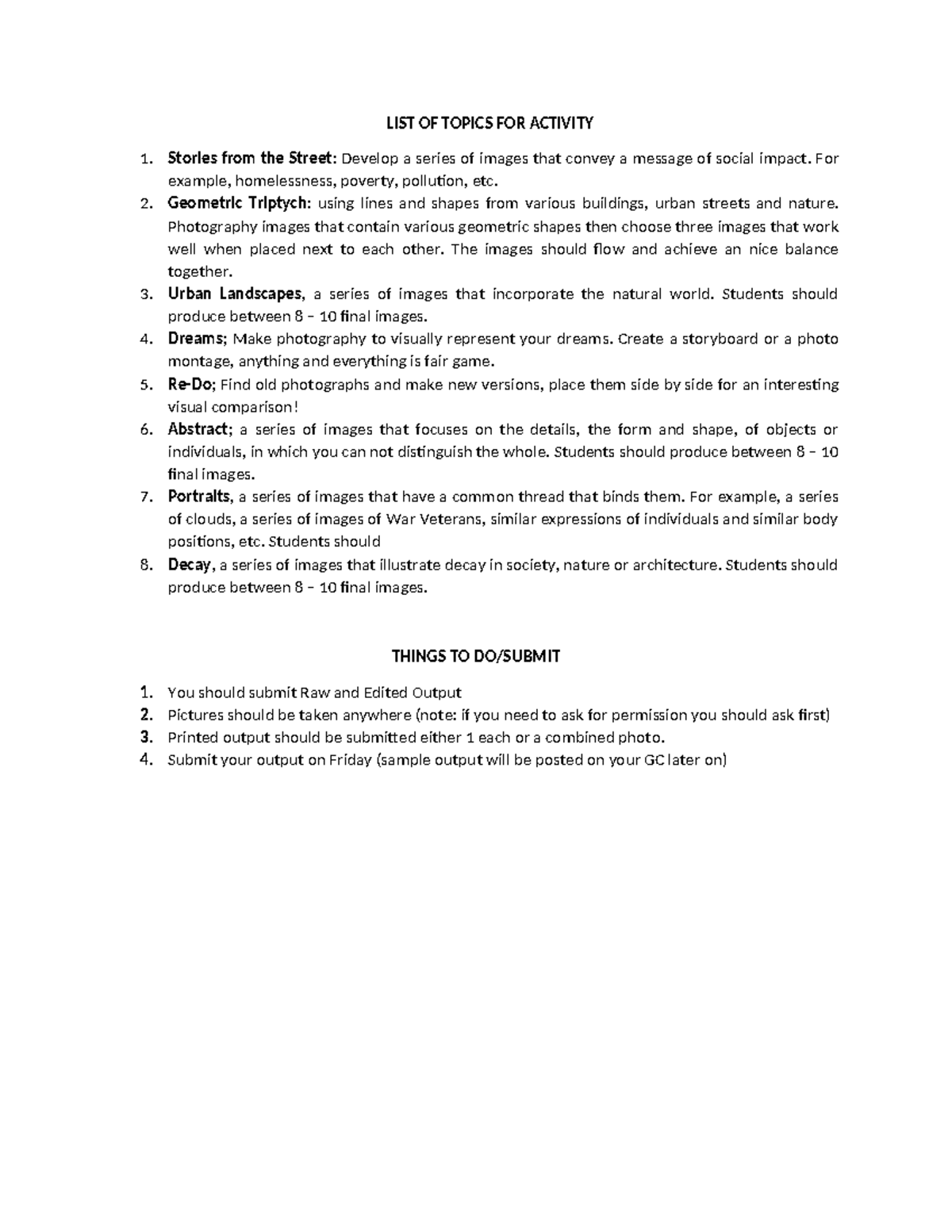 LIST OF Topics FOR Activity BSA - LIST OF TOPICS FOR ACTIVITY Stories ...