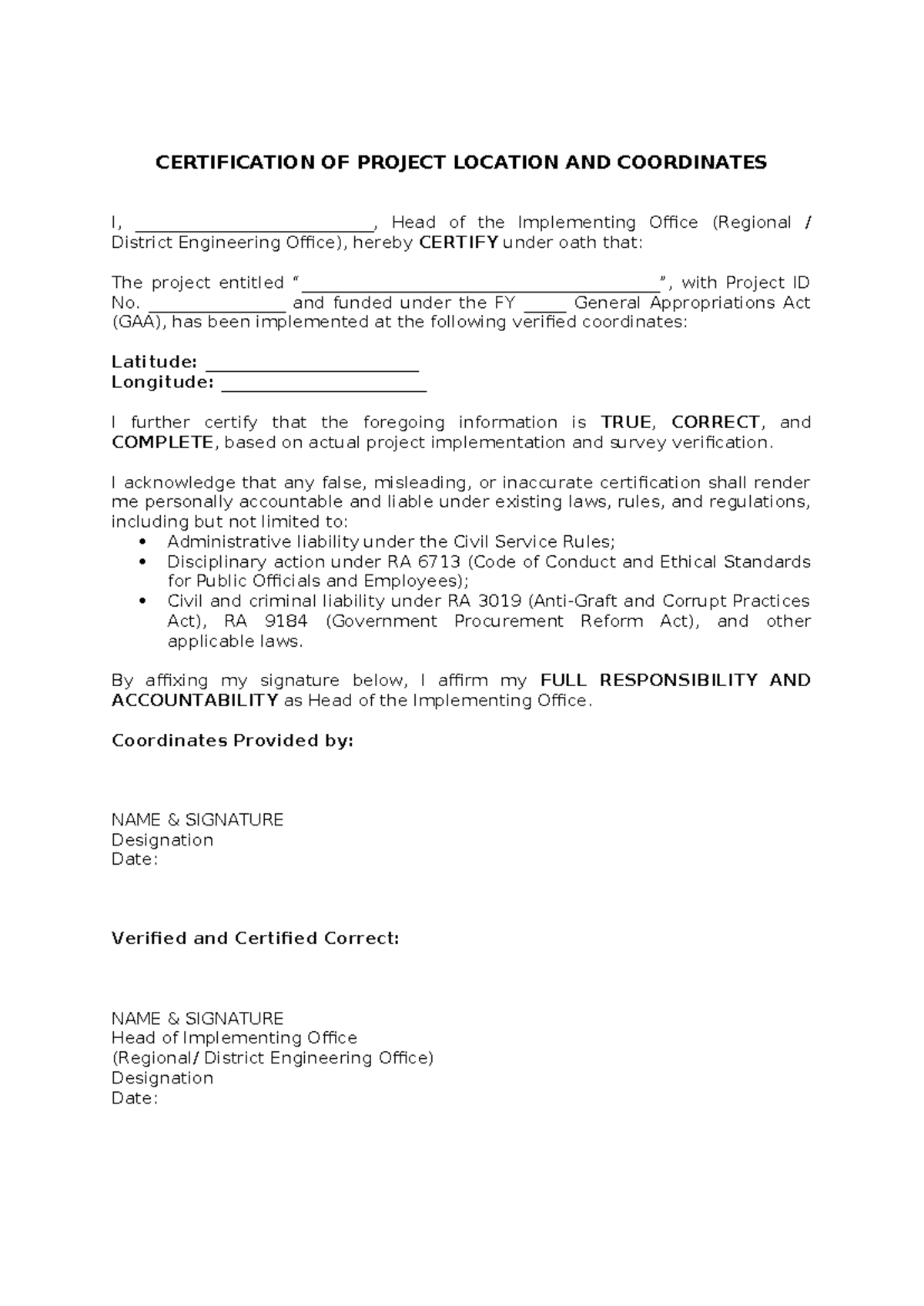 Certification of Project Location & Coordinates - 12 - 12121 - Studocu