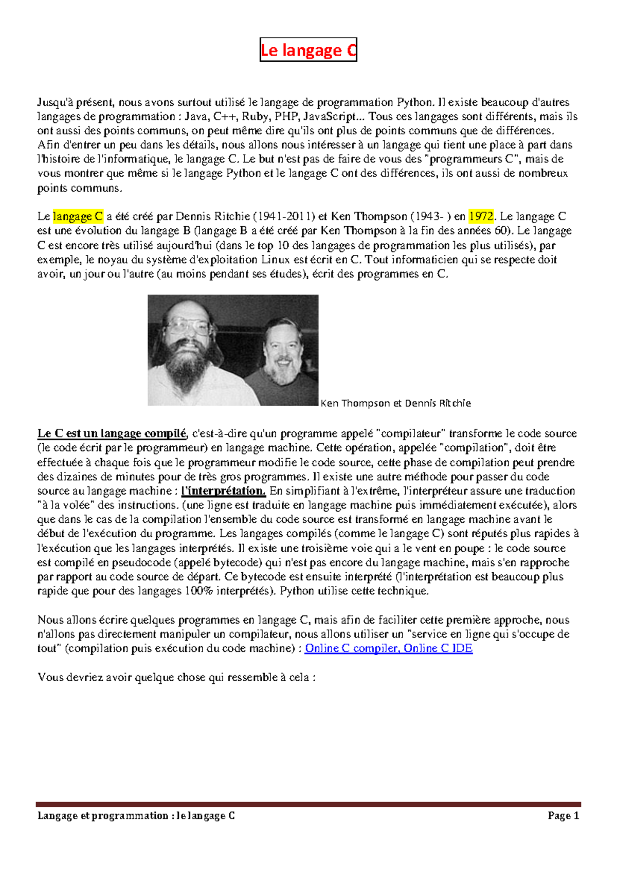 Cours C : Comparaison entre Python et le Langage C - Exemples et ...