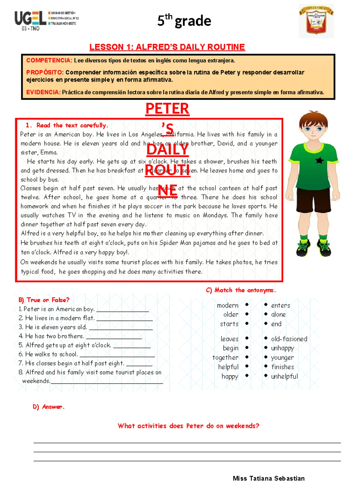 5TH GRADE LESSON 5: DAILY ROUTINES (5TO) - Studocu