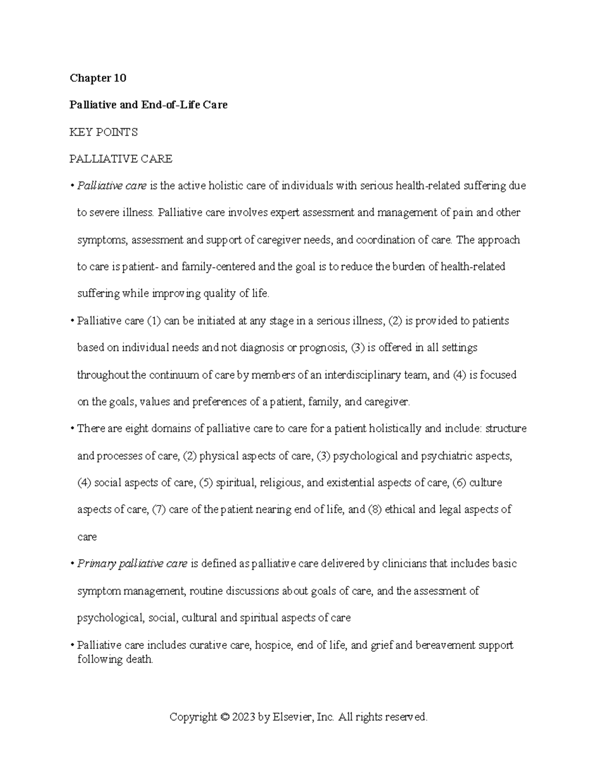 Chapter 010 - Key Points on Palliative Care and Its Domains - Studocu