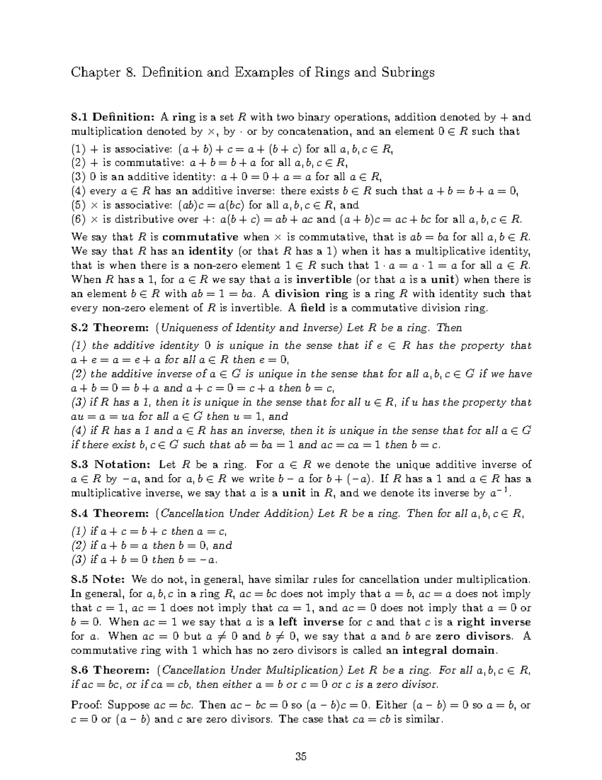 Chap8 - Chapter 8. Definition and Examples of Rings and Subrings 8 ...