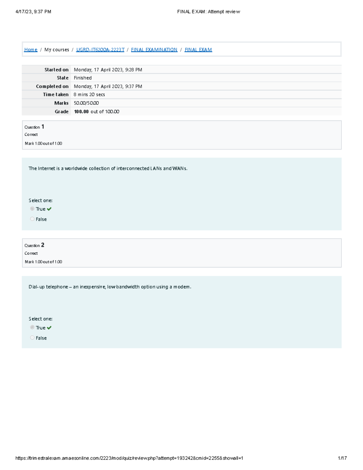 Data Communication and Networking 1 Final EXAM 2nd Attempt review ...