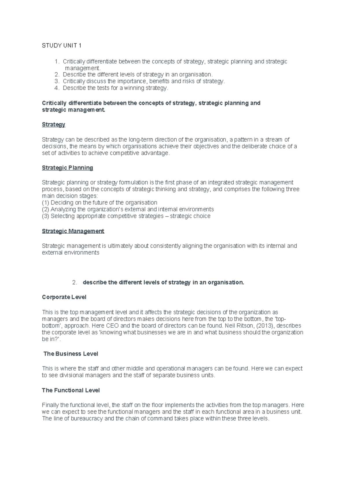 MNG3701-Q Strategy and Strategic Management Overview - Studocu