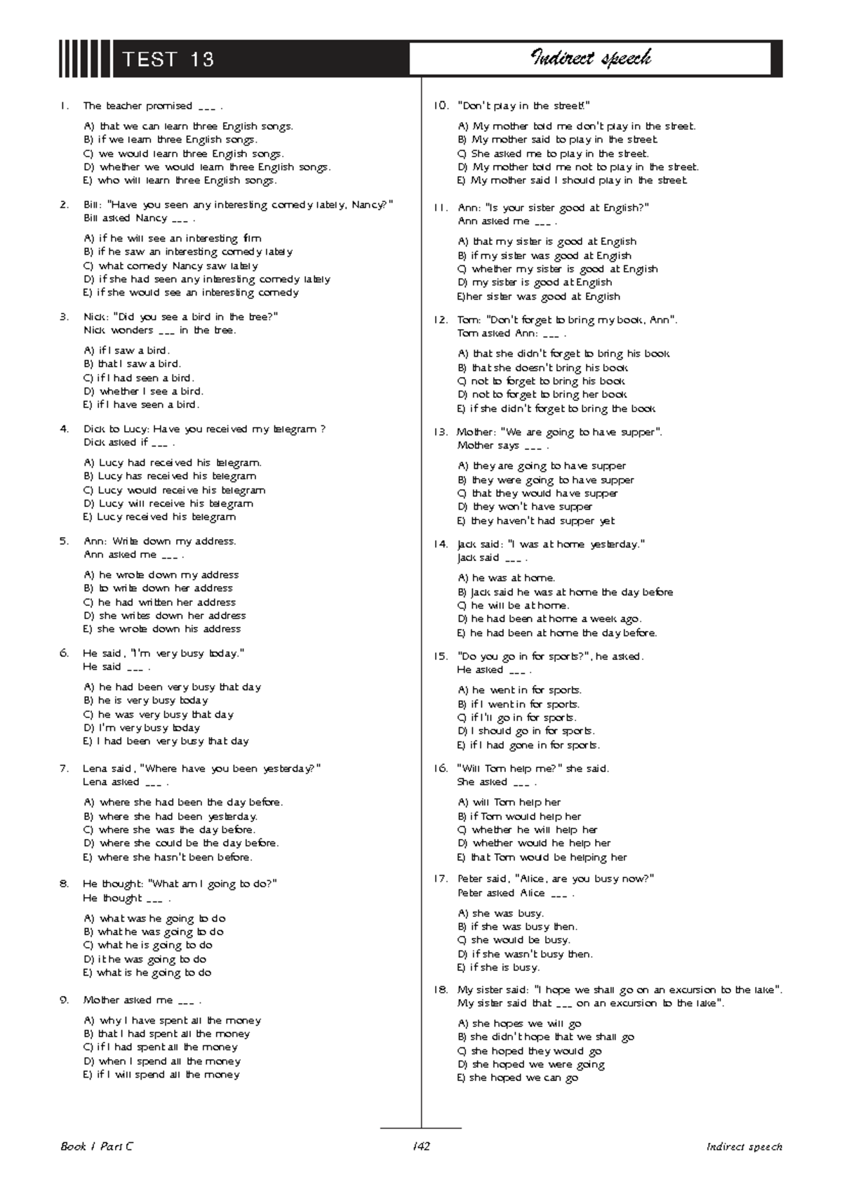 Indirect Speech Test 13: Reported Speech Questions & Answers - Studocu