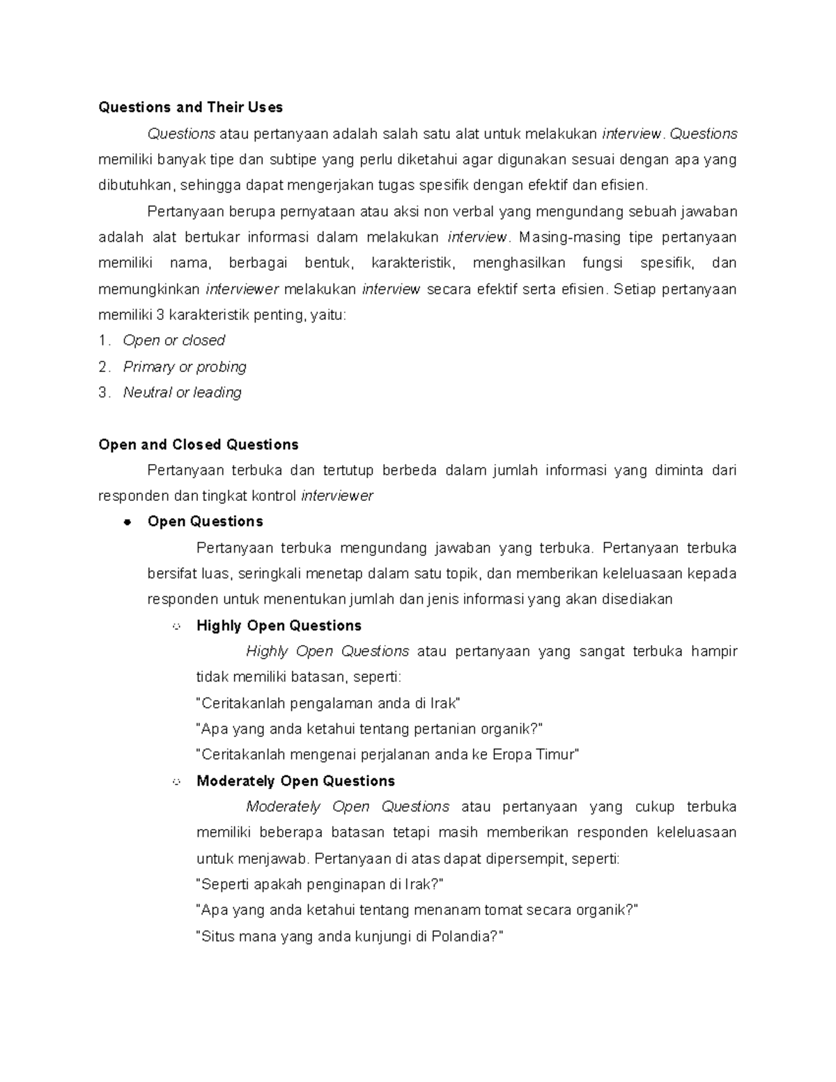 Pemahaman Jenis Pertanyaan dalam Wawancara (SKR 101) - Studocu