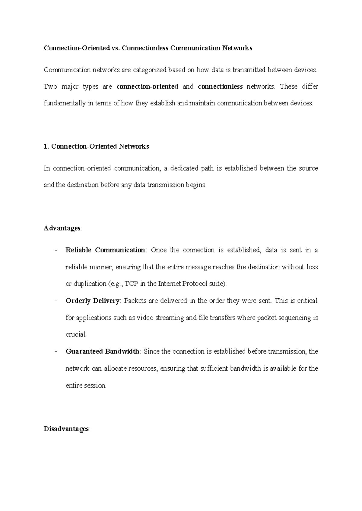 Unit 1 Written Assignment: Connection-Oriented vs. Connectionless ...