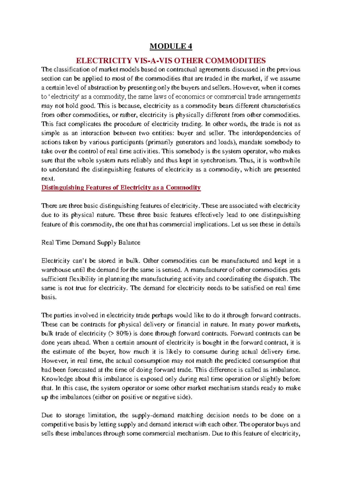 MODULE 4: ELECTRICITY AND MARKET MODELS IN POWER TRADING - Studocu