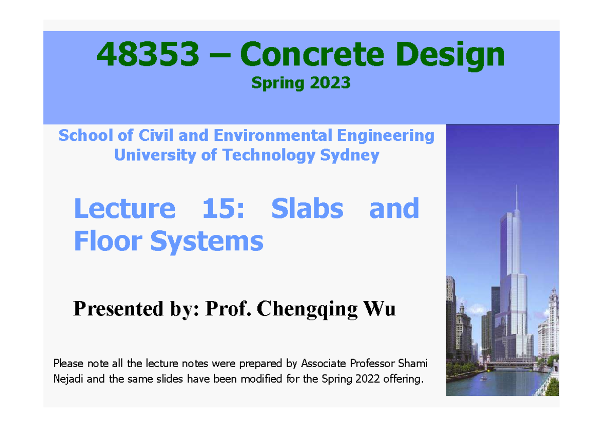 Lecture 15 - Slabs & Floor Systems in Concrete Design (48353) - Studocu