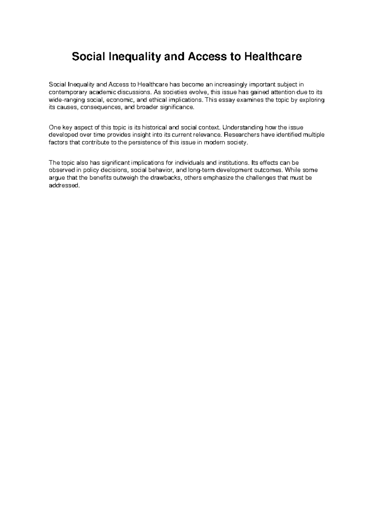 SOC 101: Essay on Social Inequality & Healthcare Access - Studocu