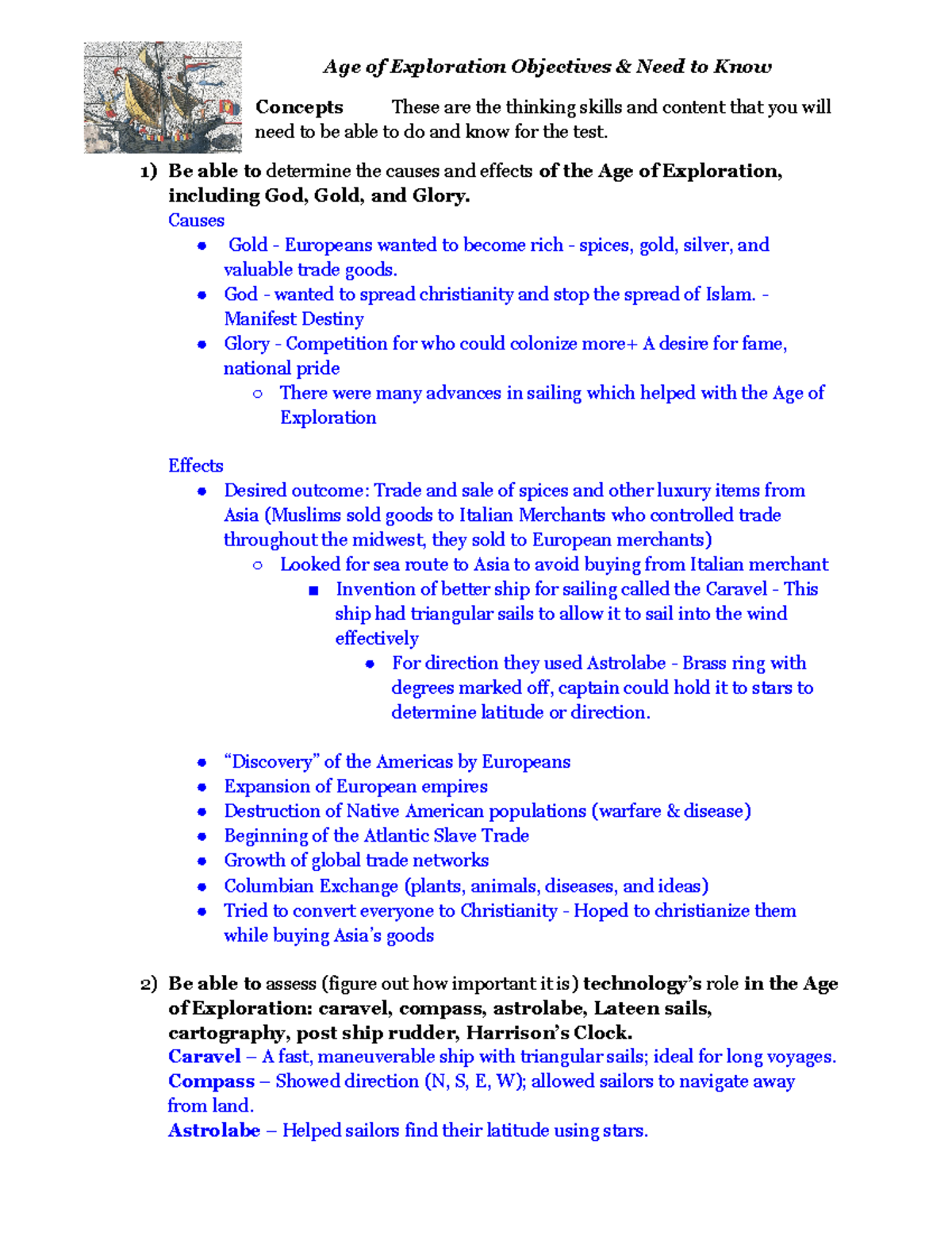 Age of Exploration (HIST 101) - Comprehensive Study Guide - Studocu