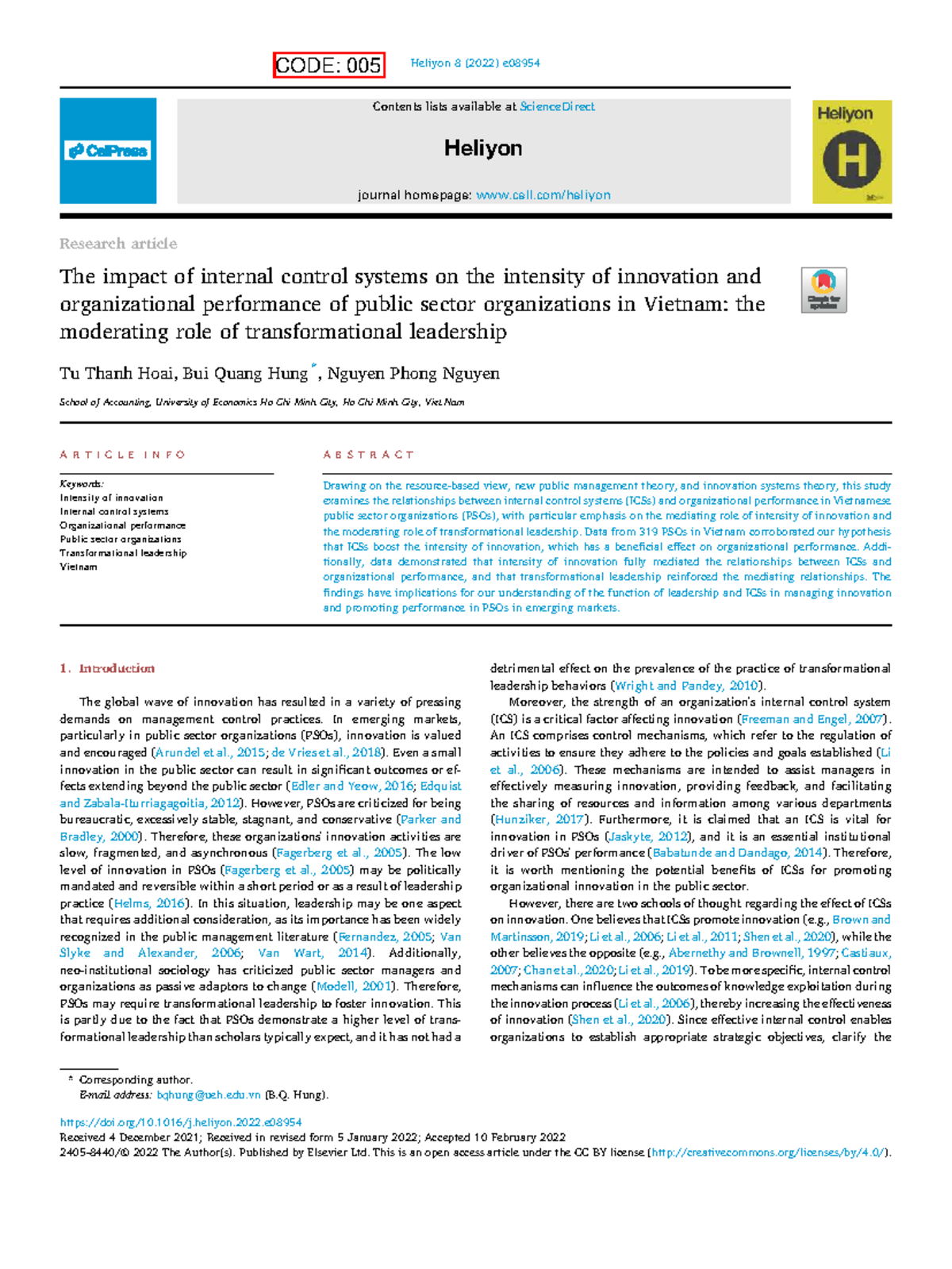 The Impact of Internal Control Systems on Innovation Intensity and ...