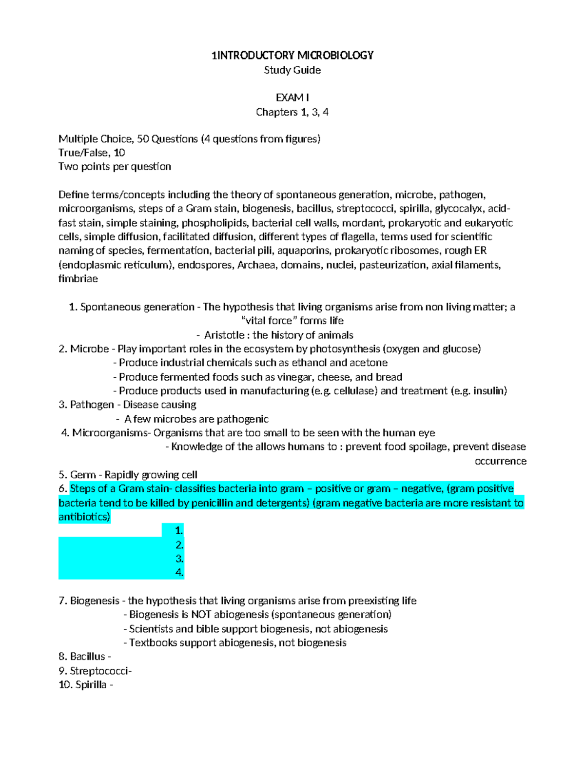 BIOL203 Exam 1 Fall 2023 Study Guide - 1 INTRODUCTORY MICROBIOLOGY ...