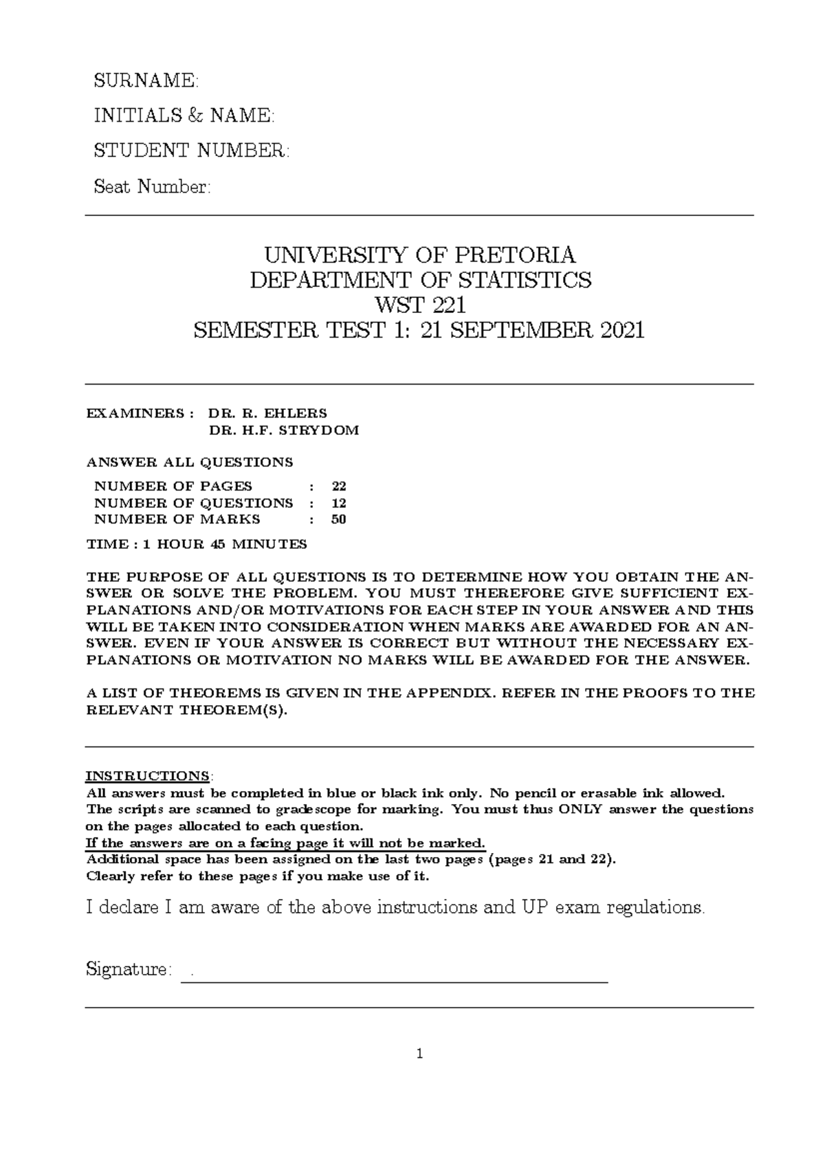 WST 221 2021 Semester Test 1: Statistics Exam Questions - Studocu