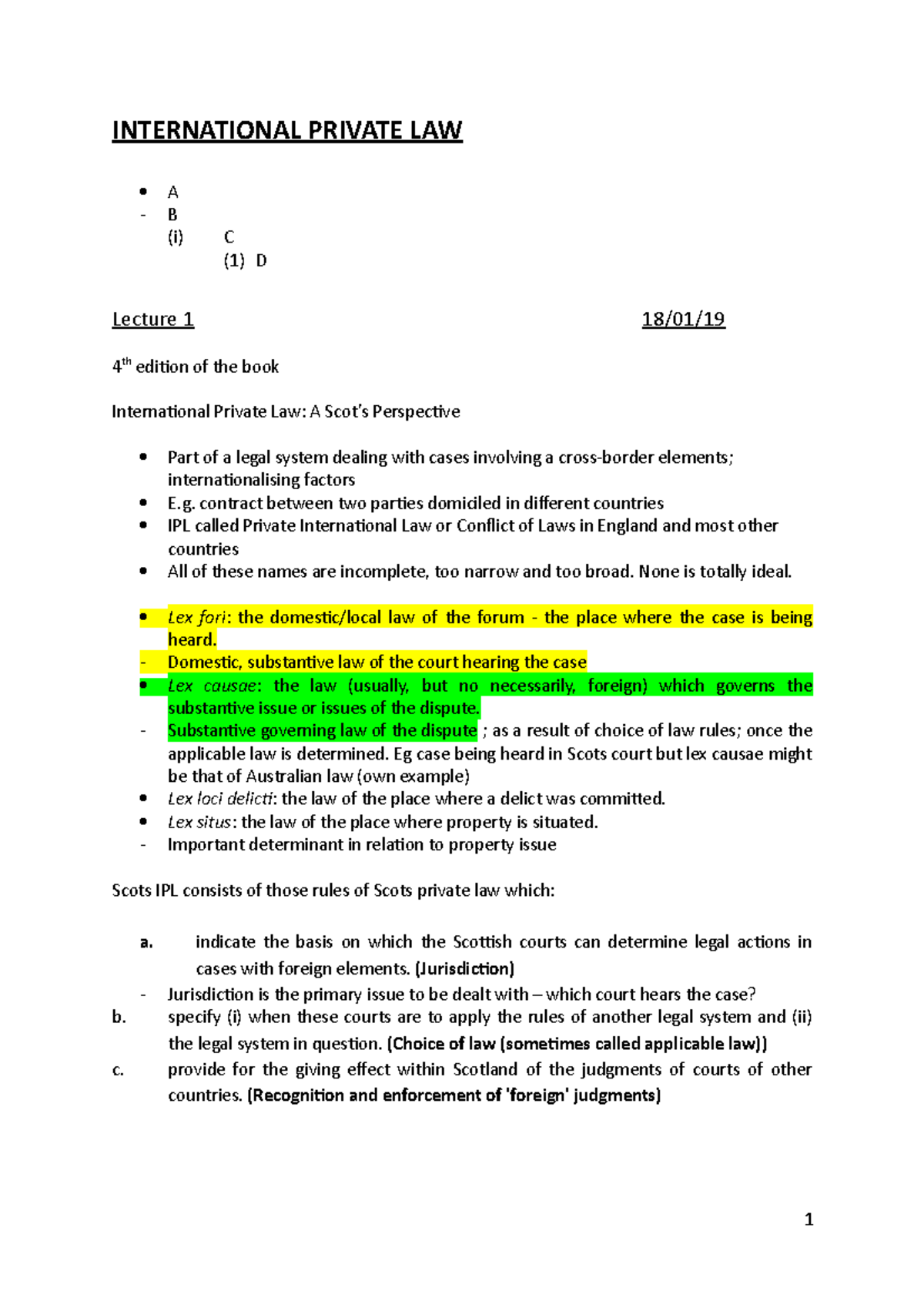 International Private Law Lecture Notes - Overview & Key Concepts - Studocu