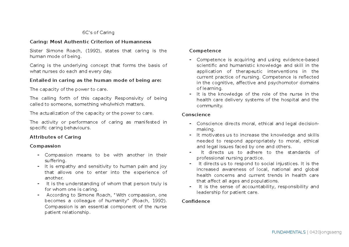 6Cs - Fundamentals - Fundamental of Nursing - FUNDAMENTALS ...