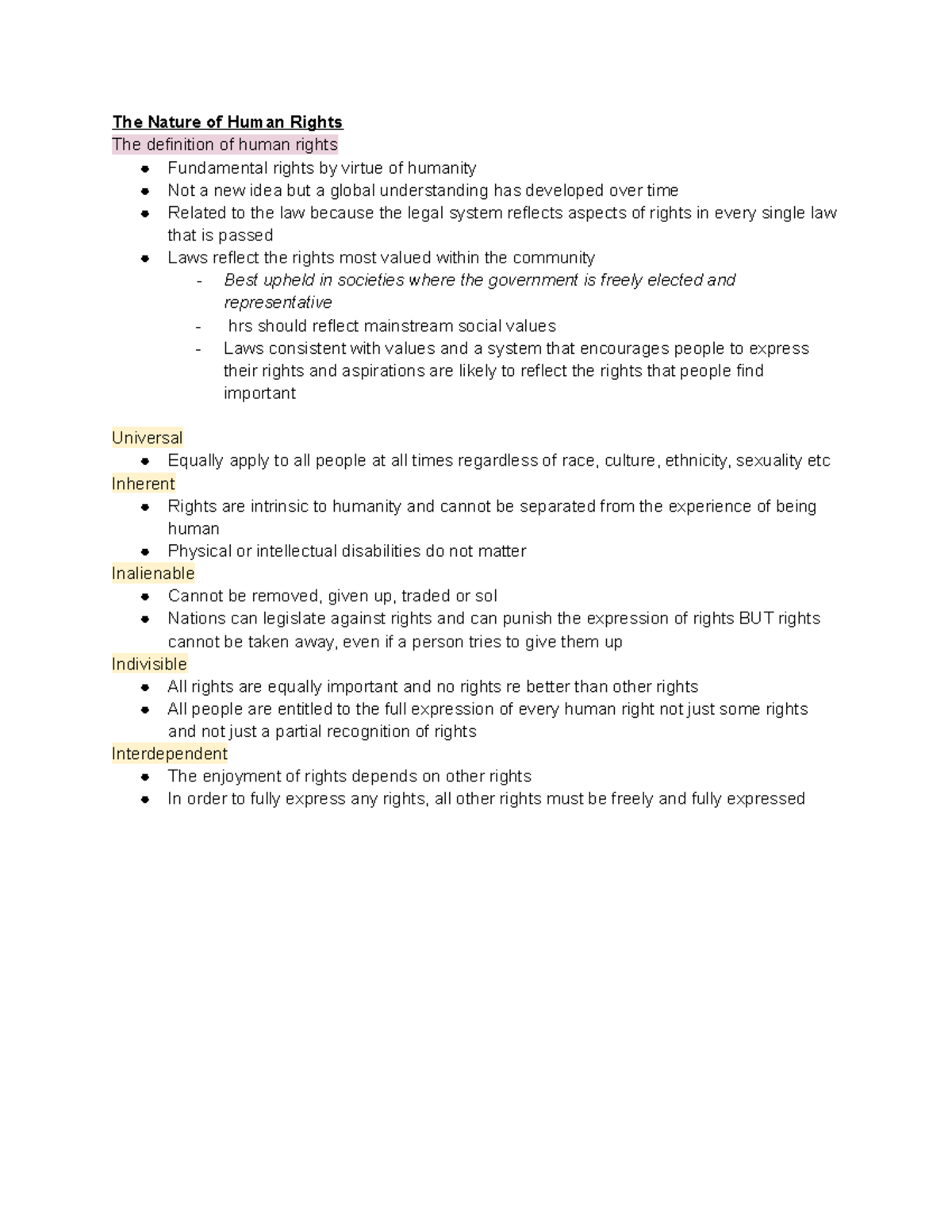 Human rights notes - The Nature of Human Rights The definition of human ...