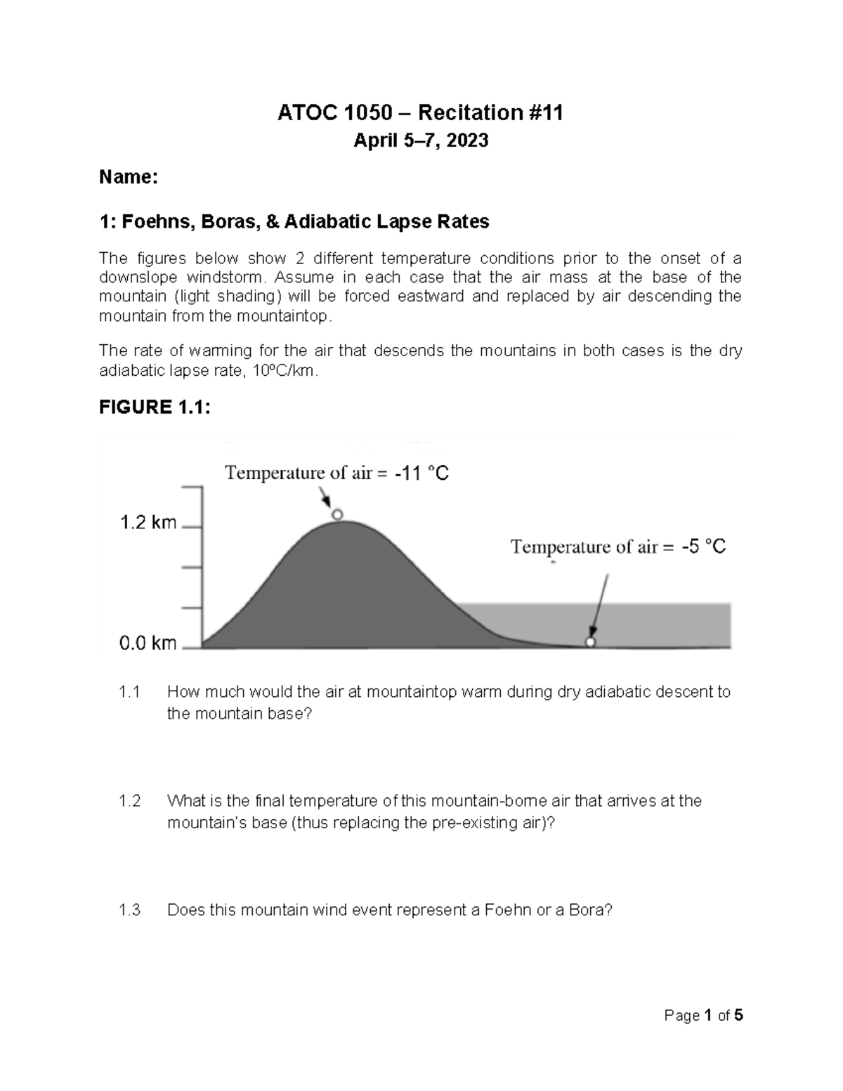 ATOC 1050 – Recitation Week 11: Foehns, Bora, and Adiabatic Processes ...