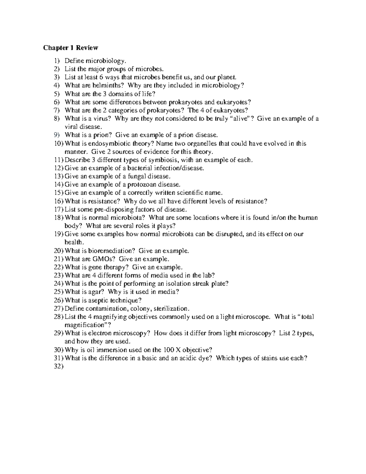 Microbiology CH1 Review Questions for Exam Prep - Studocu
