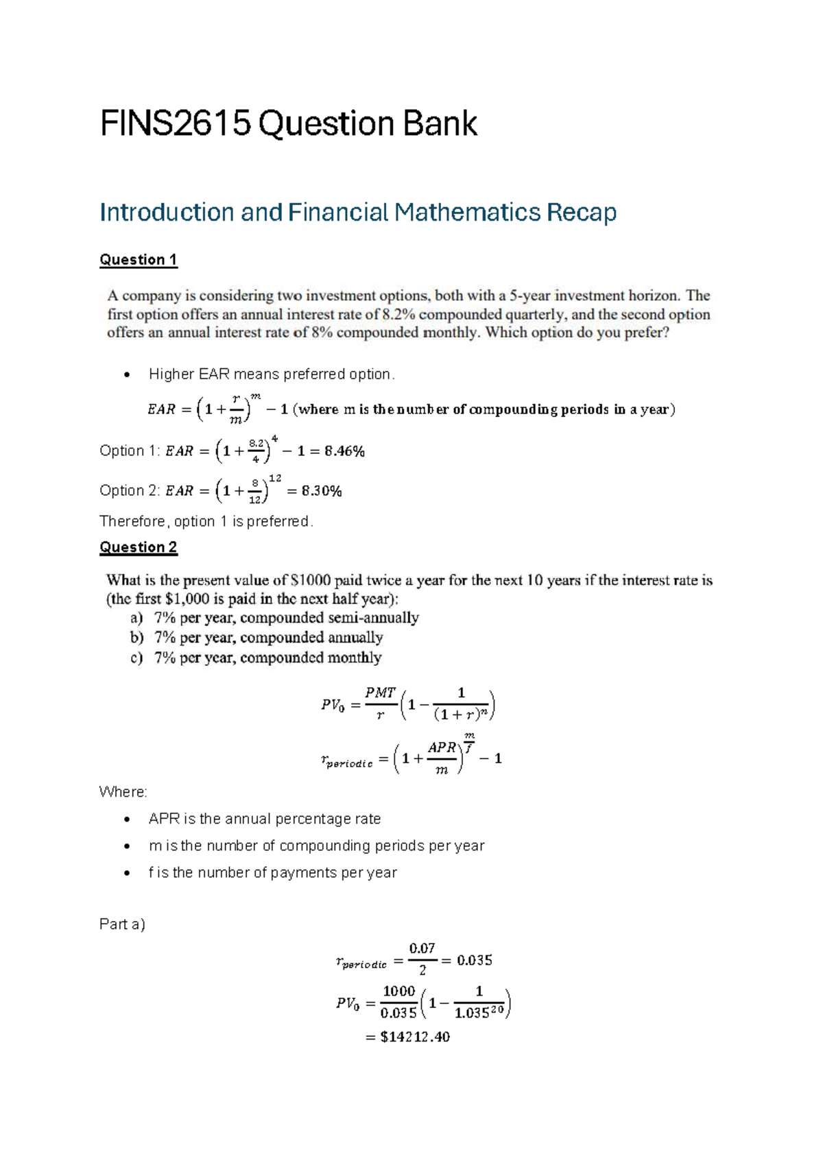 FINS2615 Question Bank: Financial Mathematics & Capital Budgeting Recap ...