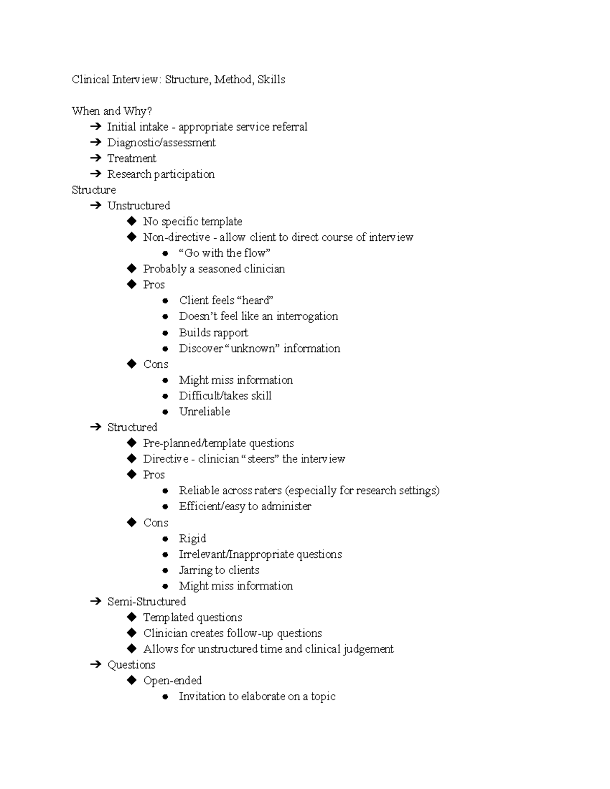 Class Notes - Clinical Interview: Structure, Methods, and Skills - Studocu