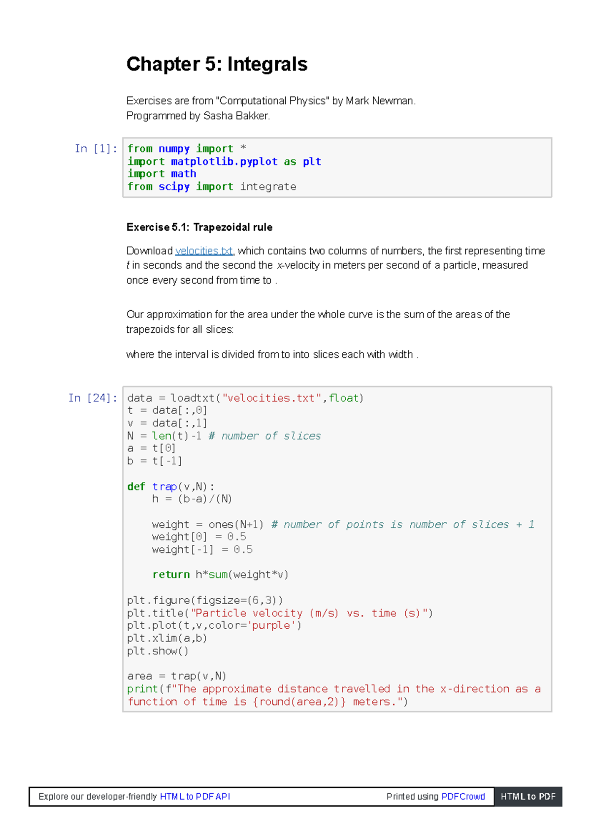 Chapter 5 Exercises: Integrals for PHYS 101 - Numerical Methods - Studocu