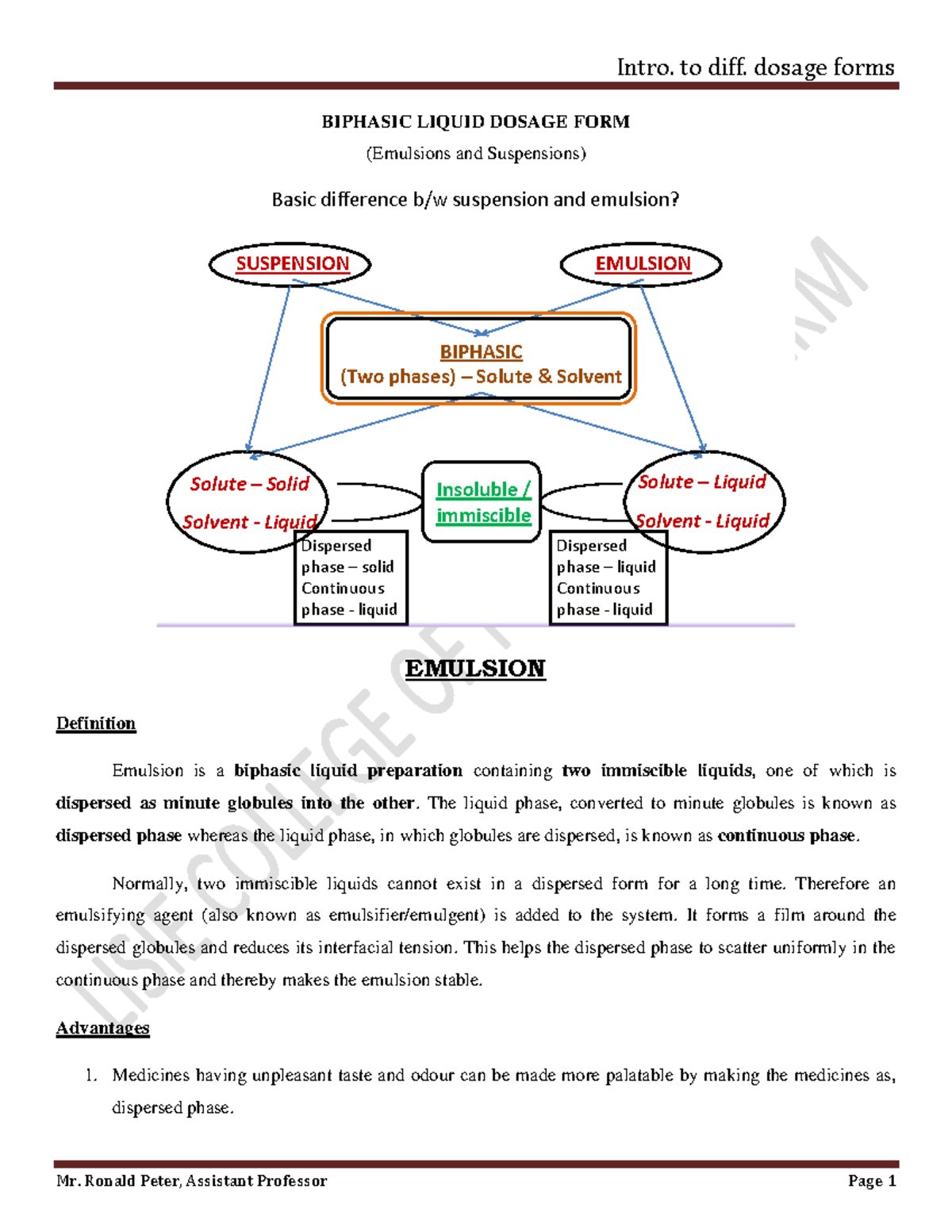 PHARM 1 - PHARMACEUTICS LECTURE NOTES ON DOSAGE FORMS - Studocu