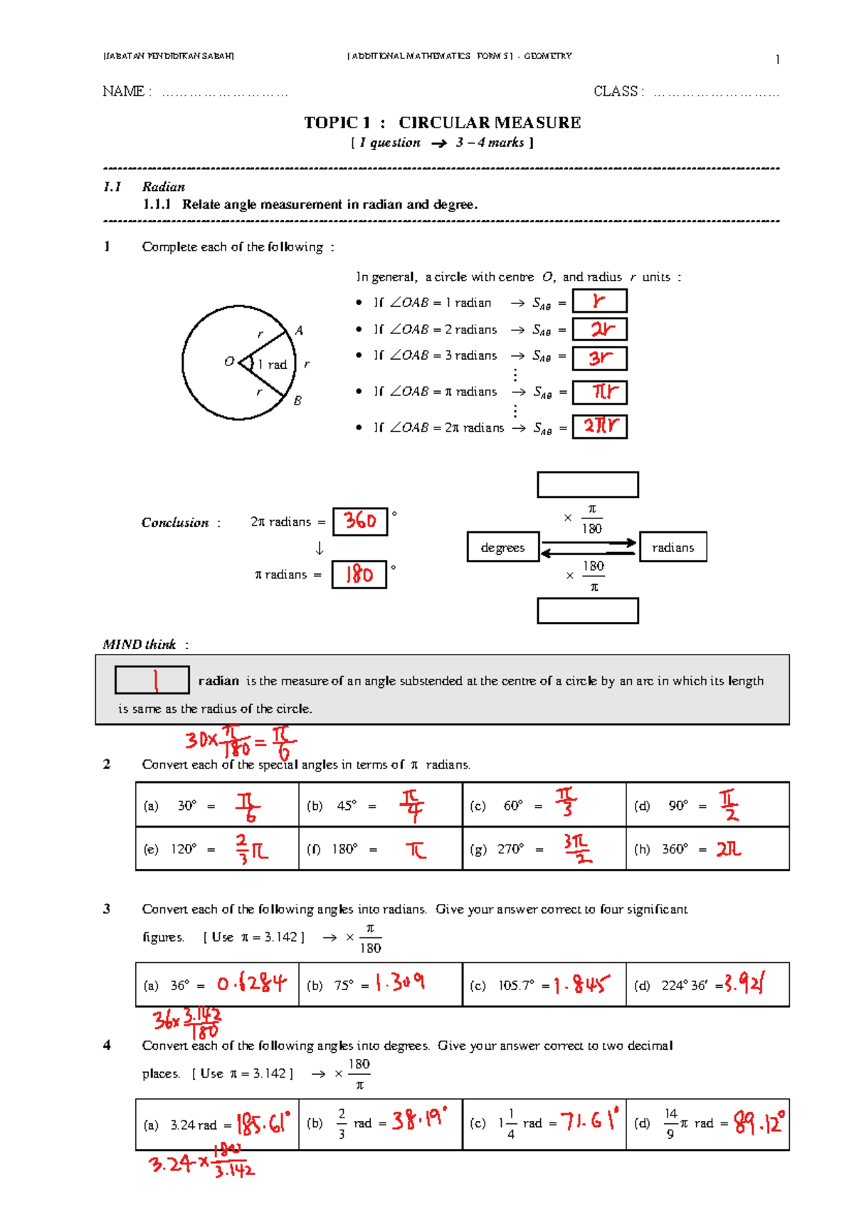 PENDIDIKAN ADDITIONAL MATHEMATICS FORM 5 GEOMETRY 1-20 ANSWER MODULE ...