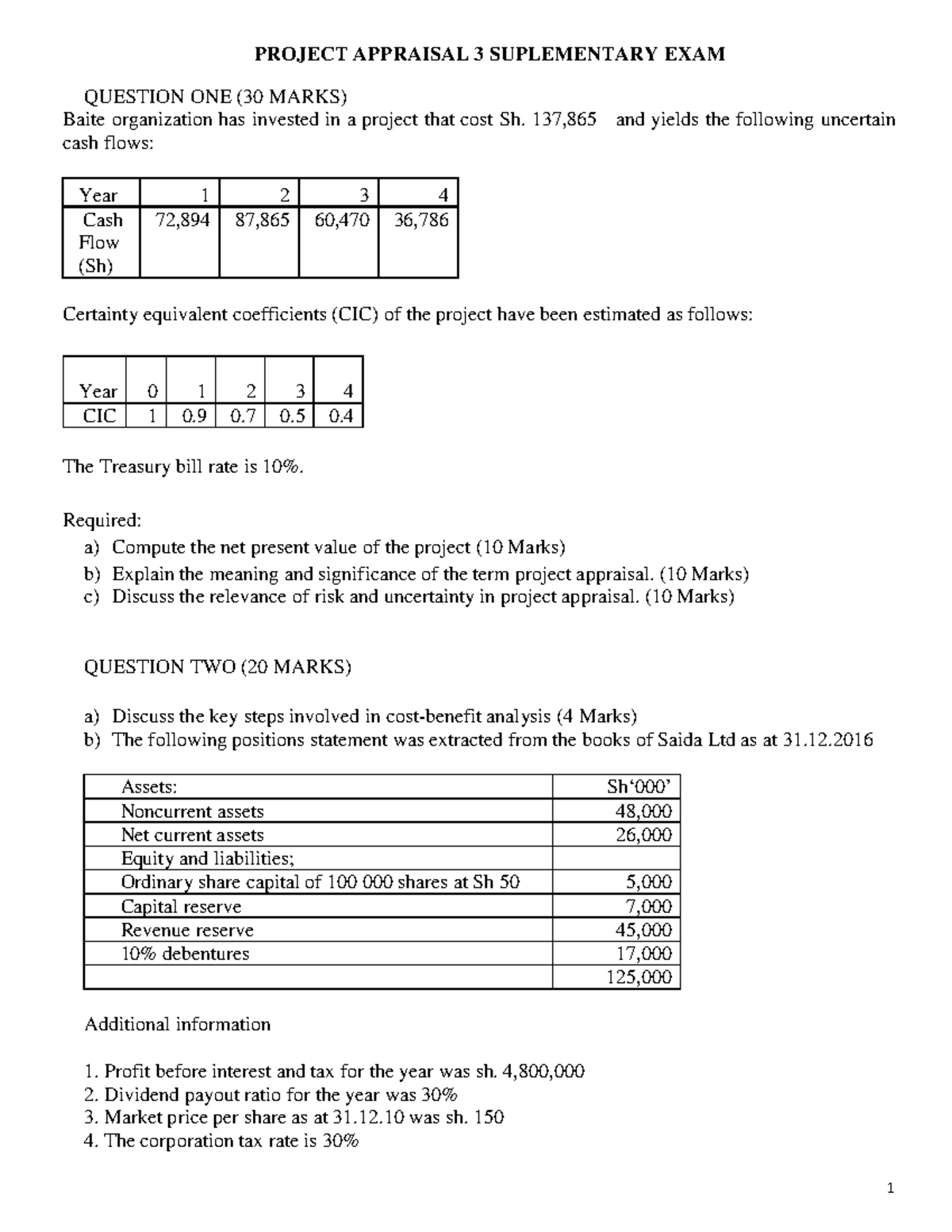 BFB3363 Project Appraisal Supplementary Exam Qs & Solutions Analysis ...