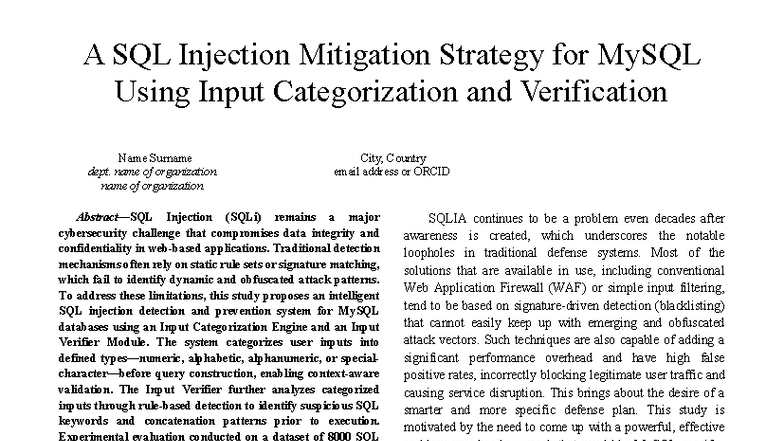 SQL Injection Mitigation Strategy for MySQL: Input Categorization ...
