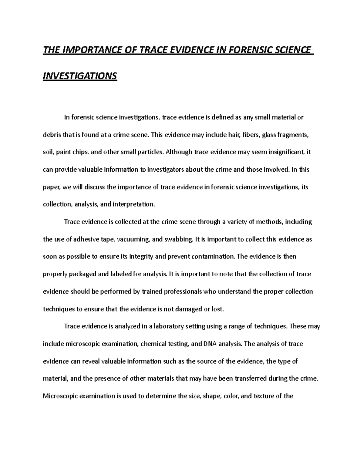Trace Evidence in Forensic Science Investigations: Importance ...