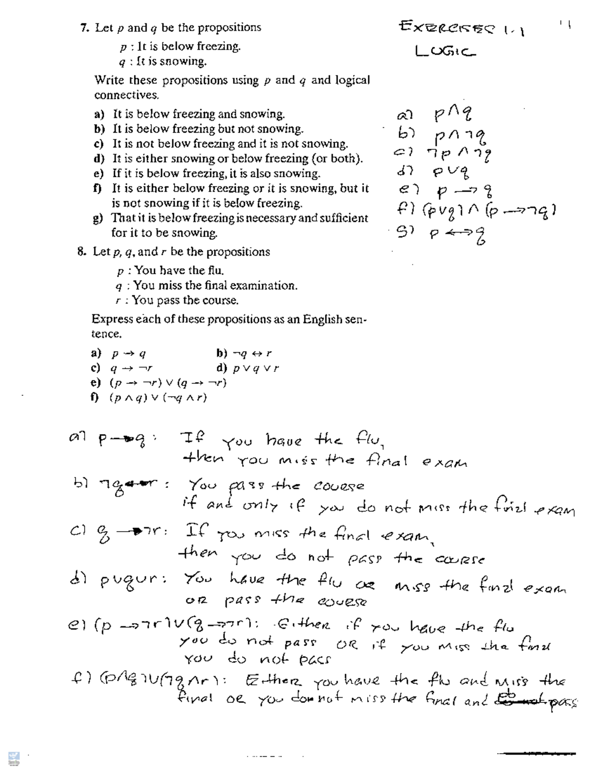 Math Notes and Questions on Logic, Sets, etc - 7. Let p and q be the ...