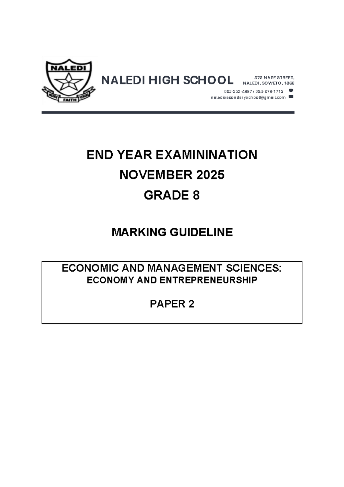 NOV 2025 EMS 8 P2 - End Year Exam Marking Guidelines - Studocu