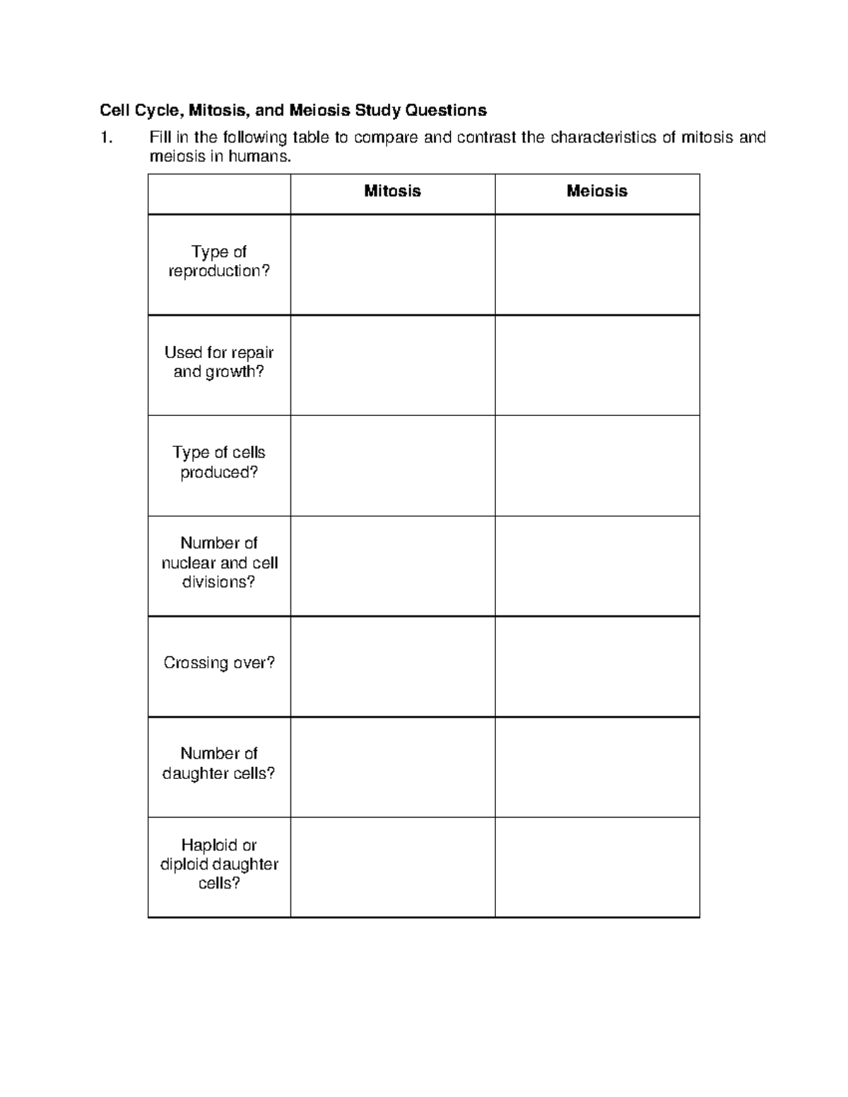 Lab 8: Mitosis and Meiosis Comparison Study Questions - Studocu