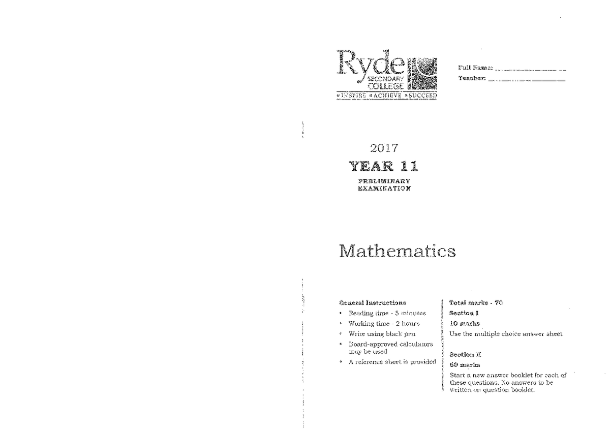 RSC 2017 - Past Paper Section II Solutions and Graphs - Studocu