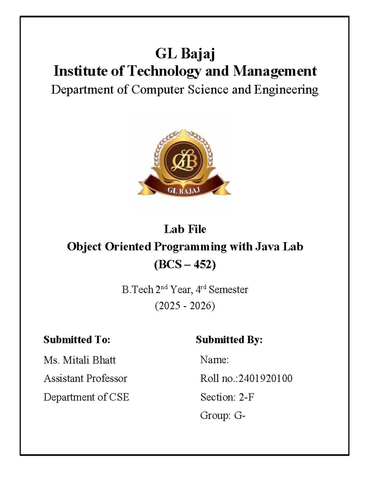 Index oops - ..hsjahwnwja - python programming - GL Bajaj Institute of ...