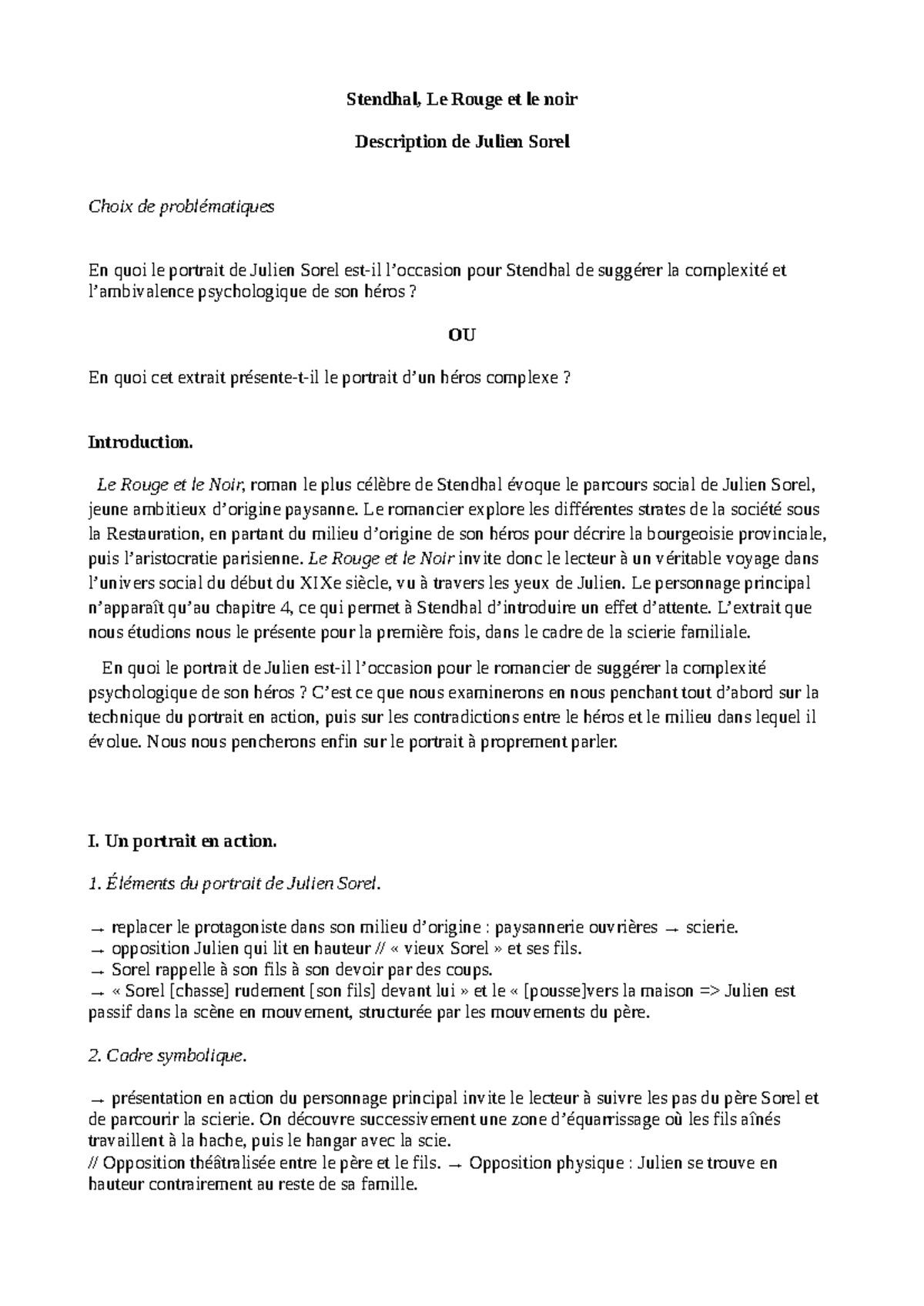 Corrigé Stendhal - Commentaire sur Julien Sorel dans Le Rouge et le ...