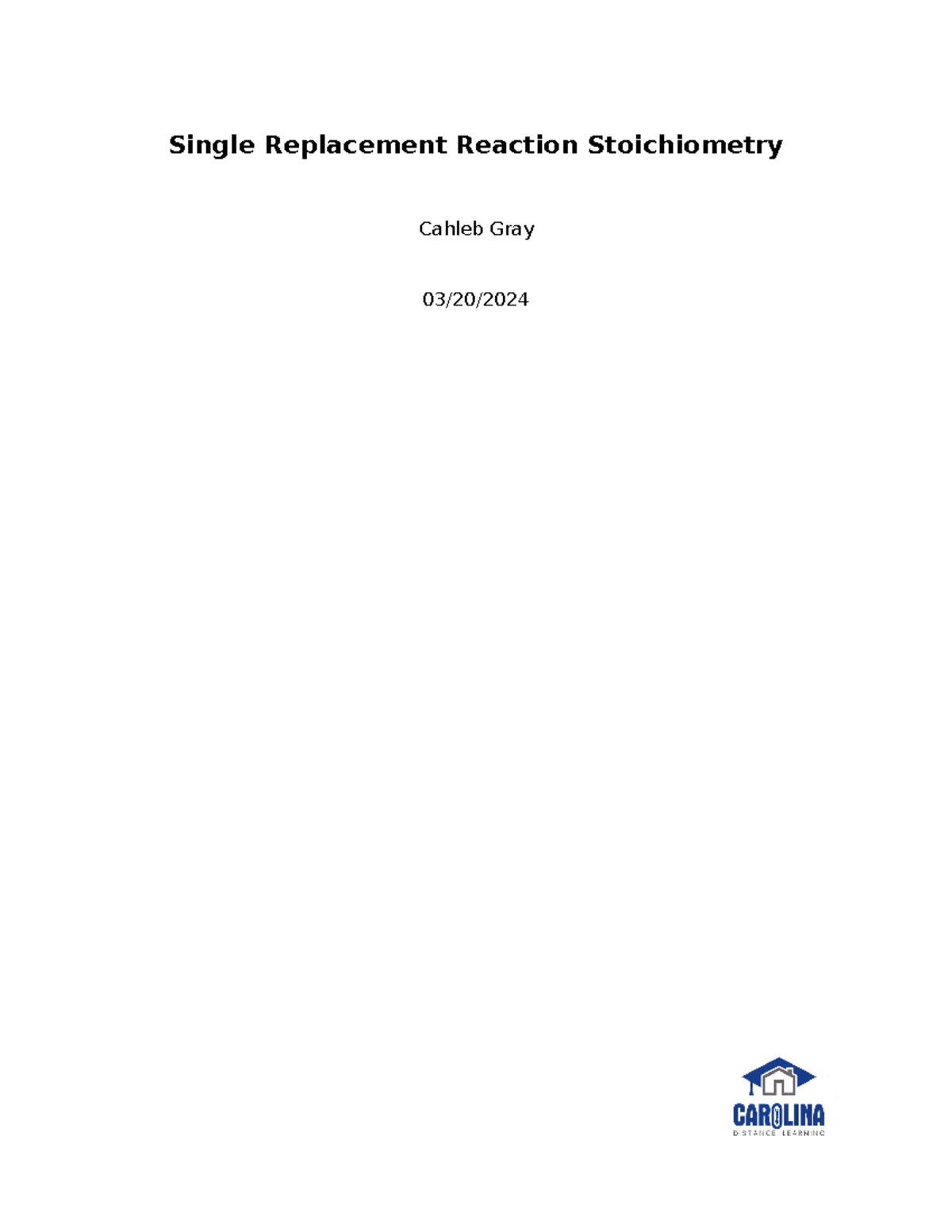 580338 Single Replacement Reaction Stoichiometry Lab Analysis
