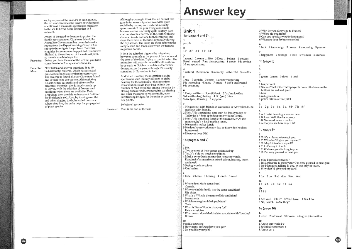 Keys Life Intermediate Workbook: Answer Key & Unit Overview - Studocu
