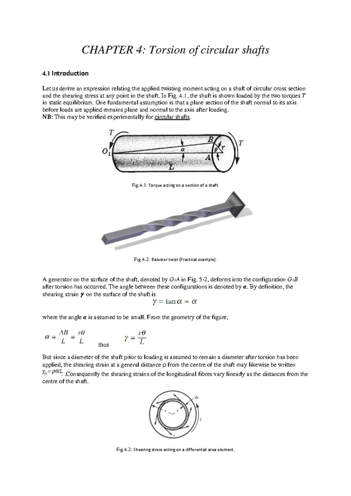 CHAPTER 4: Torsion of Circular Shafts - Shearing Stress Analysis - Studocu