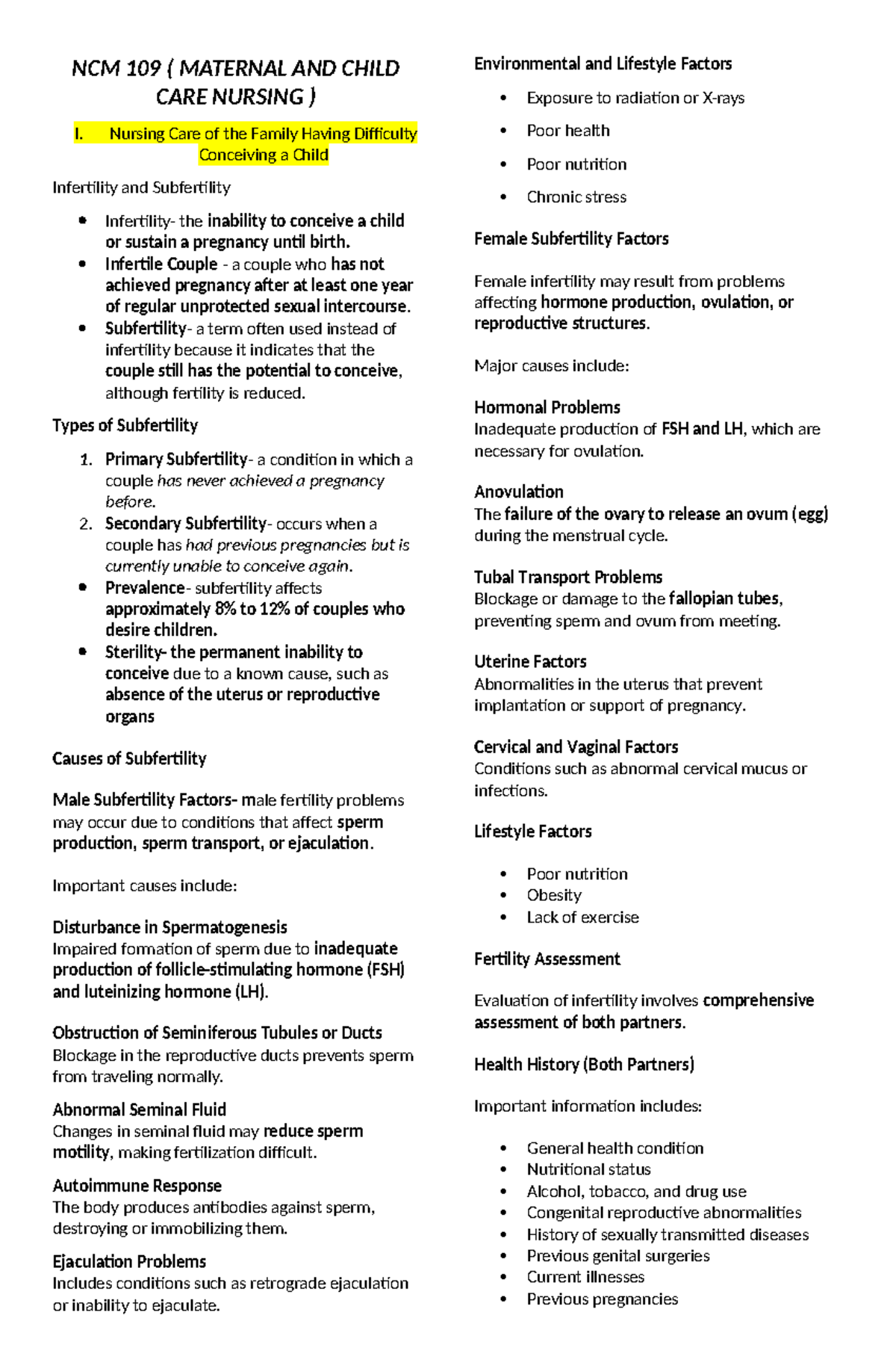 NCM 109 Final Exam: Nursing Care for Infertility and Special Needs in ...