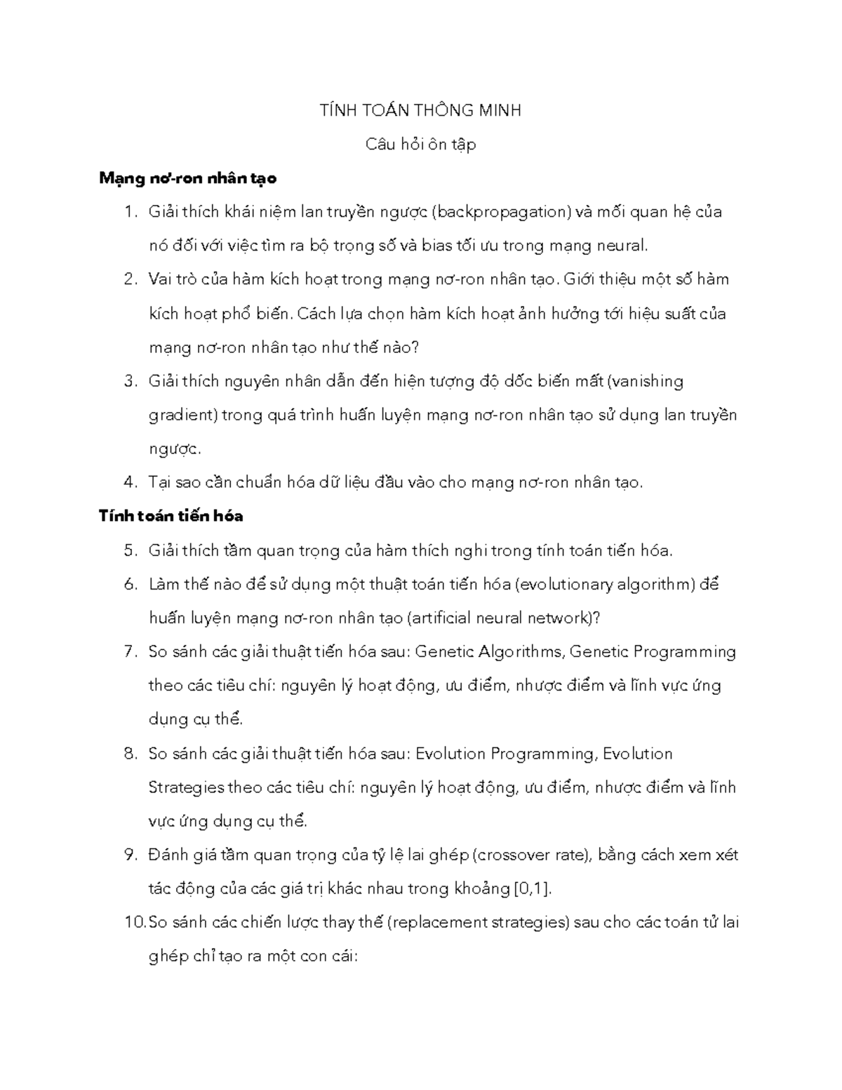 TTTM - Ôn Tập về Mạng Nơ-Ron và Tính Toán Tiến Hóa - Document Preview