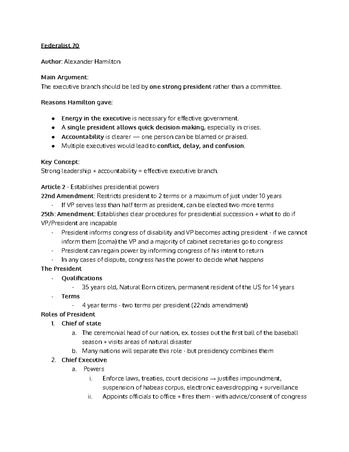 AP Gov Unit 4 Study Guide: The Executive Branch and Presidential Powers ...
