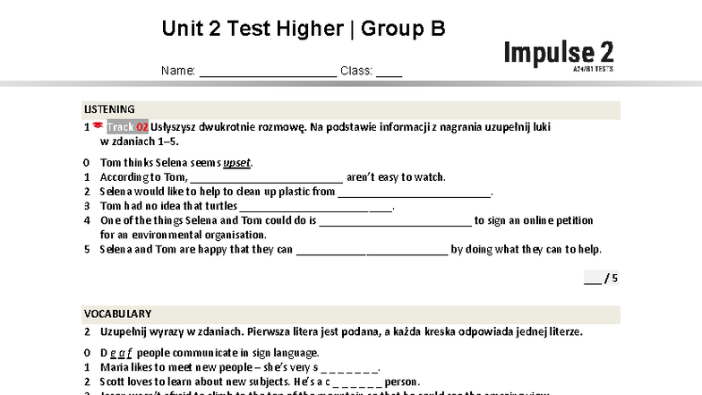 Unit 2 Test Higher B - Listening & Vocabulary - Studocu